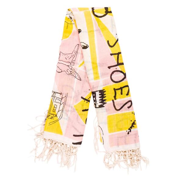Isabel Marant Flag Echarpe Raw Silk Scarf Fringe Pink Yellow - Picture 1 of 4